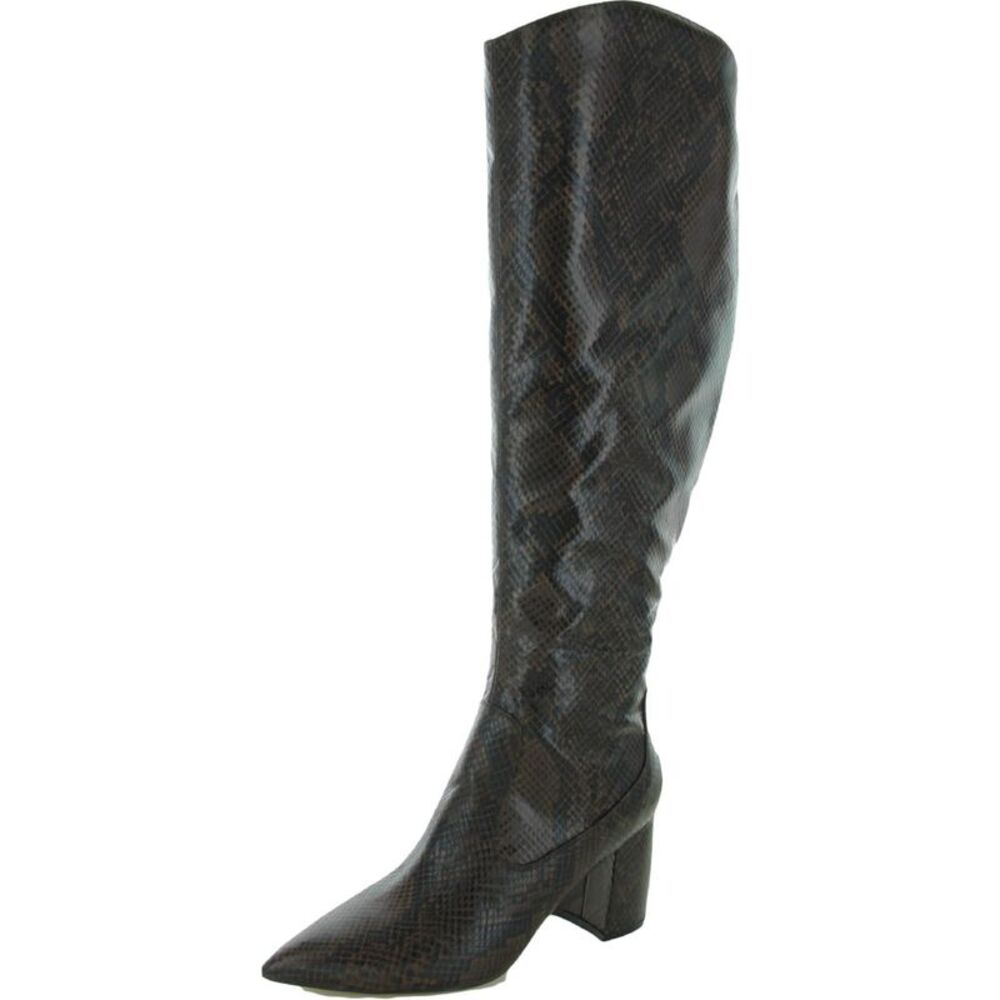 MARC FISHER Womens Brown Snake Print Retie Pointed Toe Block Heel Boots 8.5 M